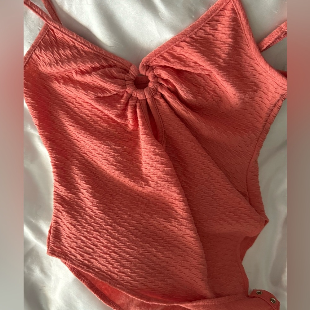 Coral bodysuit with snaps and adjustable straps